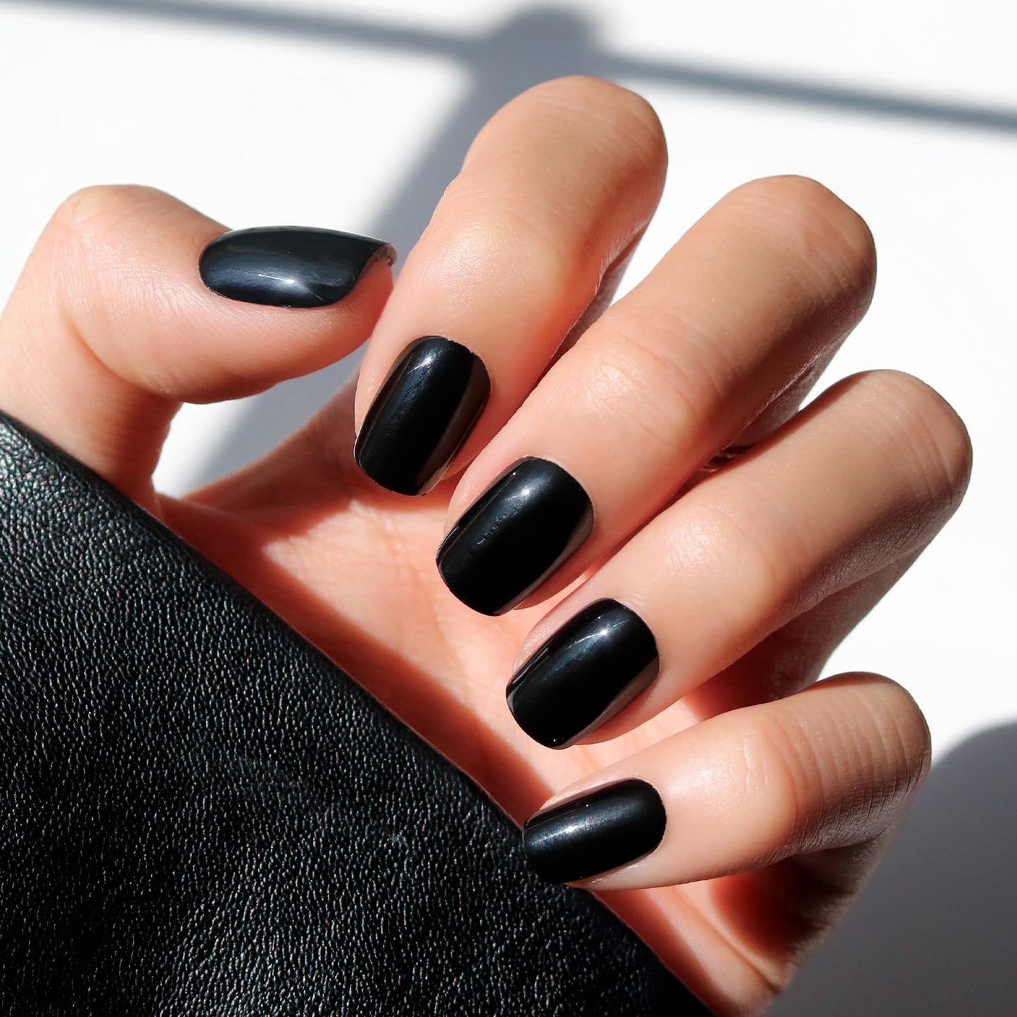 Press On Nails - Caviar | Semi-Transparent Short Almond Shape, Salon Quality | 30 Nail Kit with Glue, 15 Sizes Available