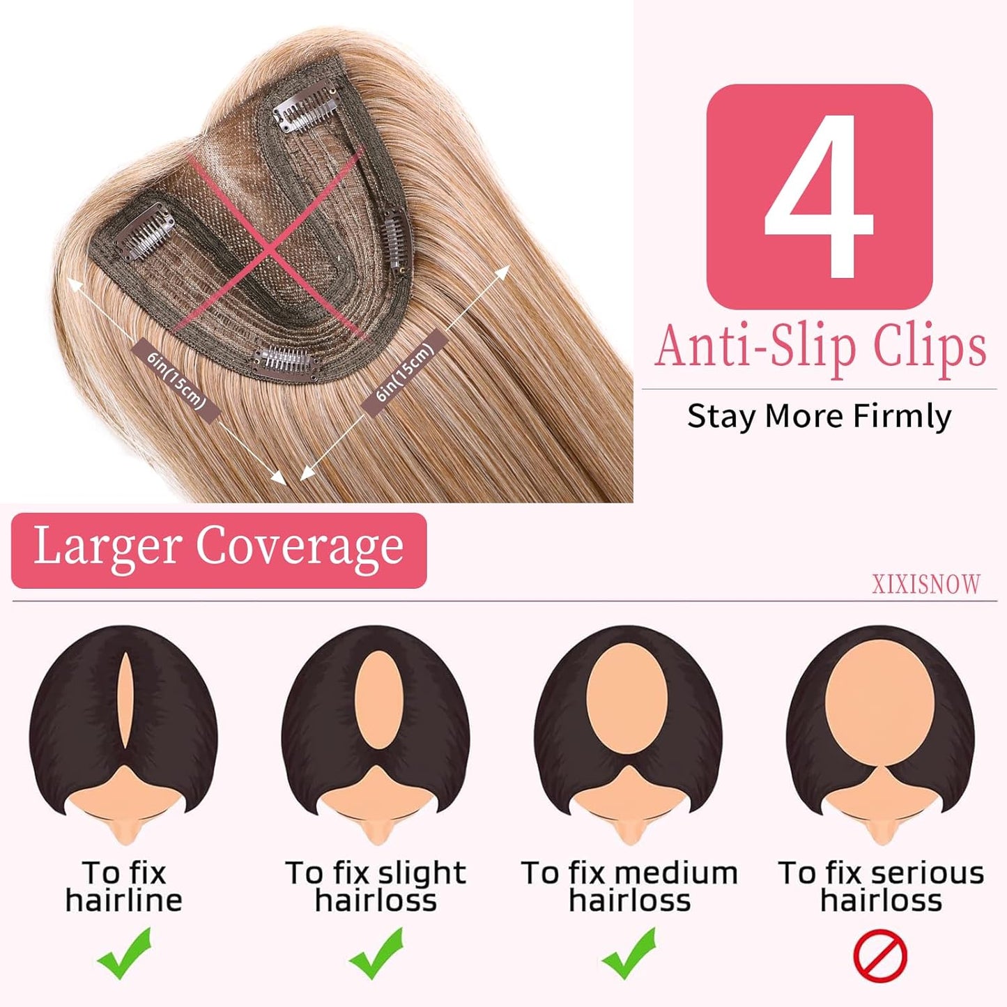Clip-In Hair Toppers for Women - 24 Inch Straight Synthetic Hairpiece | Golden Brown & Bleach Blonde Mix