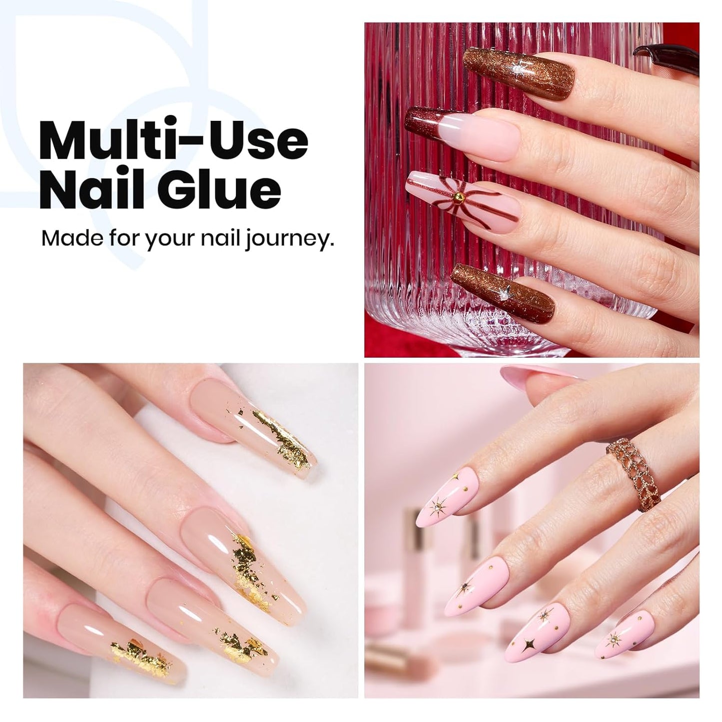 Beetles 9 in 1 Gel Nail Glue - Long-Lasting Acrylic Nail Adhesive | 2Pcs 10ml Clear UV Base Gel for Press-On Nails