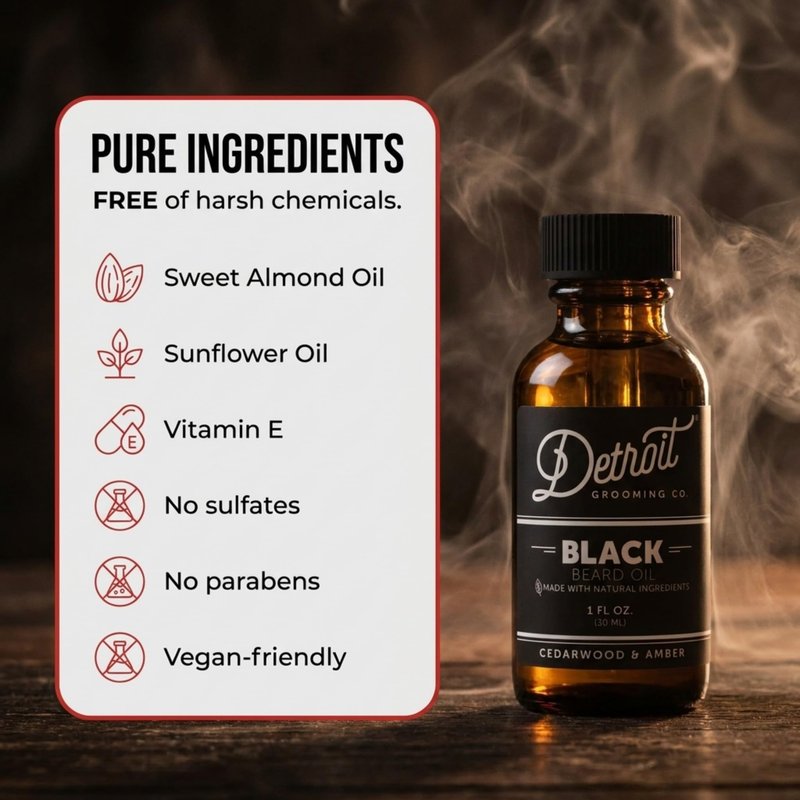 Detroit Grooming Beard Oil | Hydrating & Nourishing Formula with Vitamin | Cedarwood & Amber • Black (1 oz)