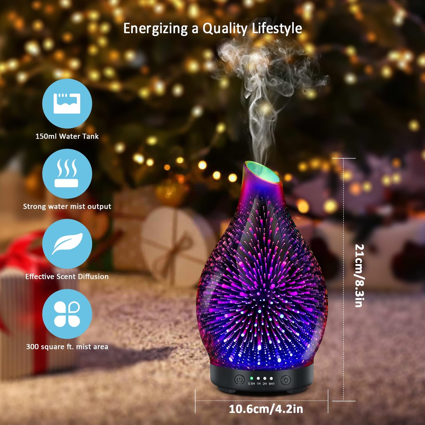Essential Oil Diffuser 120ML Glass Ultrasonic Aromatherapy Oil Diffuser-Aroma Humidifier Glass Diffuser,7 Color Changing Light Auto-Off-Ultra-Quiet for Sleeping Yoga Home Office and Spa
