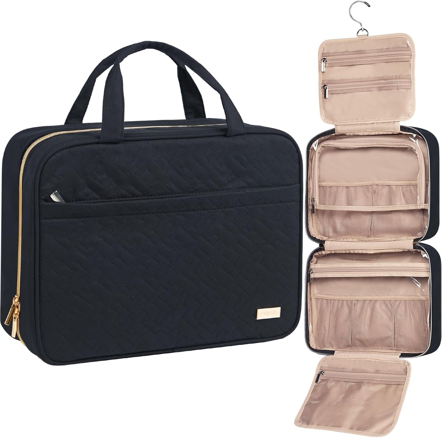 NISHEL Travel Toiletry Bag - Portable Hanging Organizer for Shampoo, Conditioner & Makeup | Medium Pink