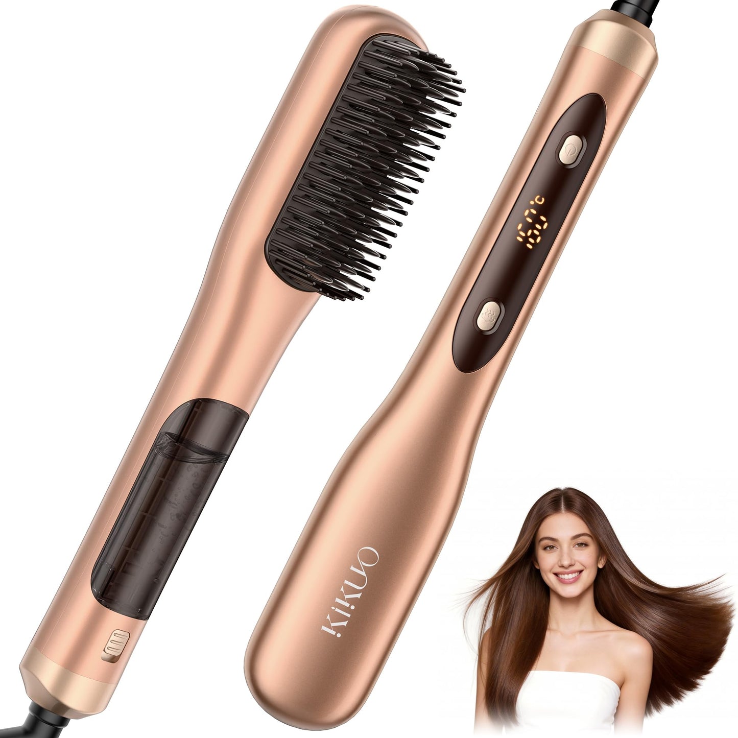 Steam Hair Straightener Brush, Steamline Pro 3 in 1 Straightening Brush, Curly & Frizzy Hair,Smooth Without Flattening, 5 Temp Settings & LED Display, Dual Voltage, Professional Tools, Orange