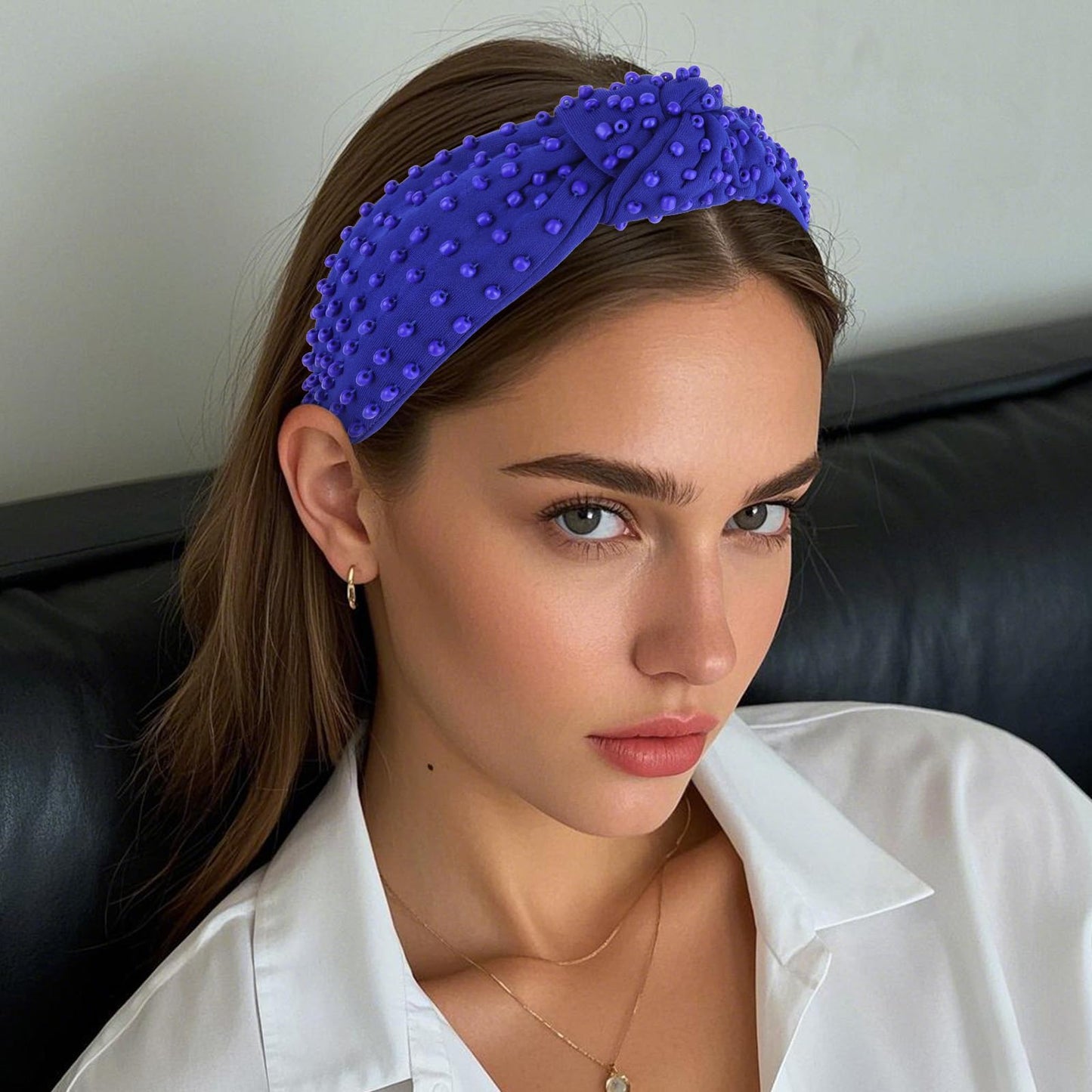 YISSION Royal Blue Knotted Headband for Women - Wide Beaded Hair Hoop, Stylish Hair Accessory for Daily Wear, Parties & Casual Outfits