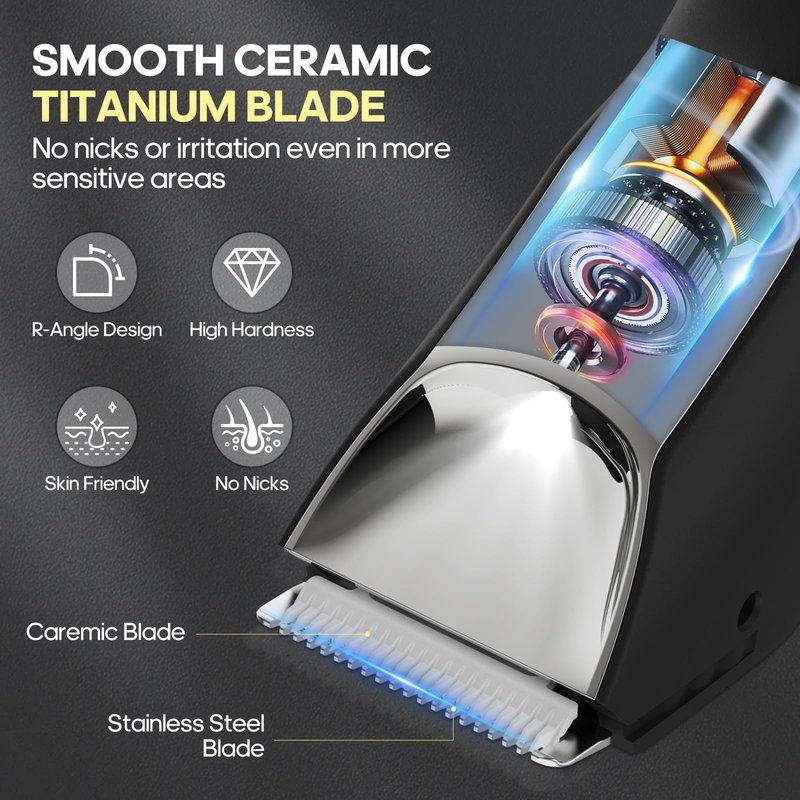 TEENOVA Manscape Body Hair Trimmer for Men, No Nick Pubic Bikini Trimmer for Women, 3 in 1 Versatile Groin Shaver with Nose Hair Trimmer, Cordless Dock Charging, LED Display, Wet/Dry Grommer (Silver)