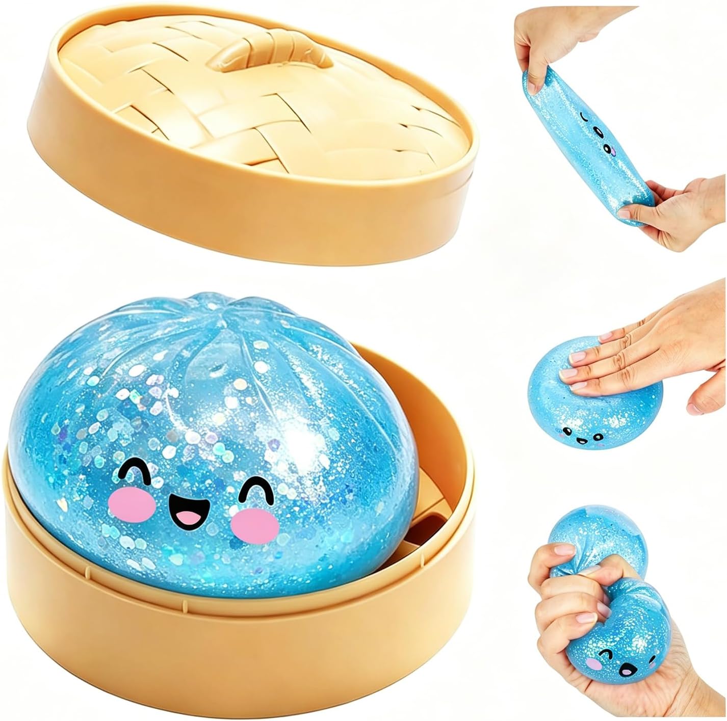 Glitter Dumpling Squishy Box | Realistic Fidget Toy for Anxiety Relief - Large Blue Squishies for Teens & Adults