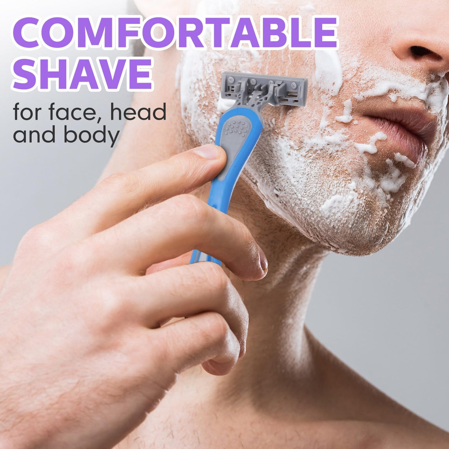 Leriton 12 Pcs Disposable Razors for Men Bulk 3 Blade Sensitive Skin Shaving Razor Long Blade for Hotel Spa Travel