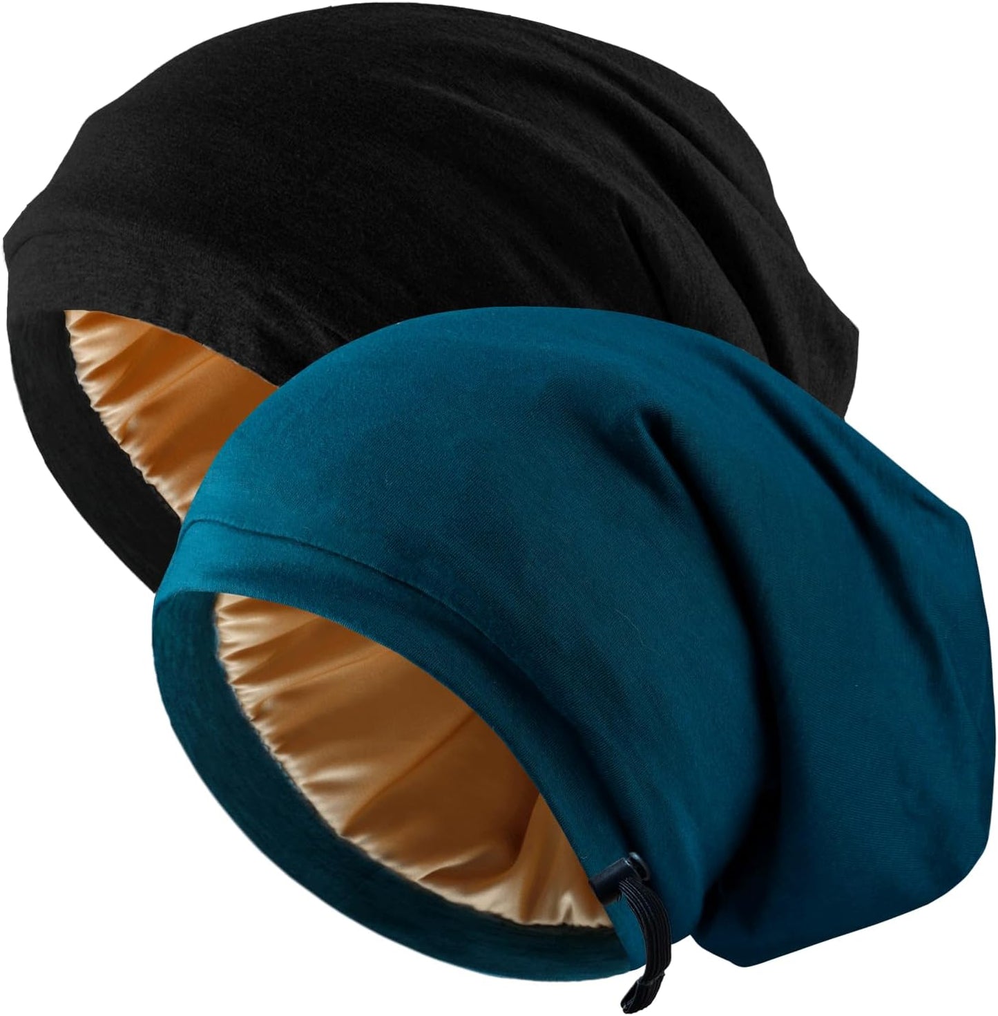 Adjustable Silk Hair Bonnet - Satin Lined Sleep Cap for Women & Men | 2 Pcs Set