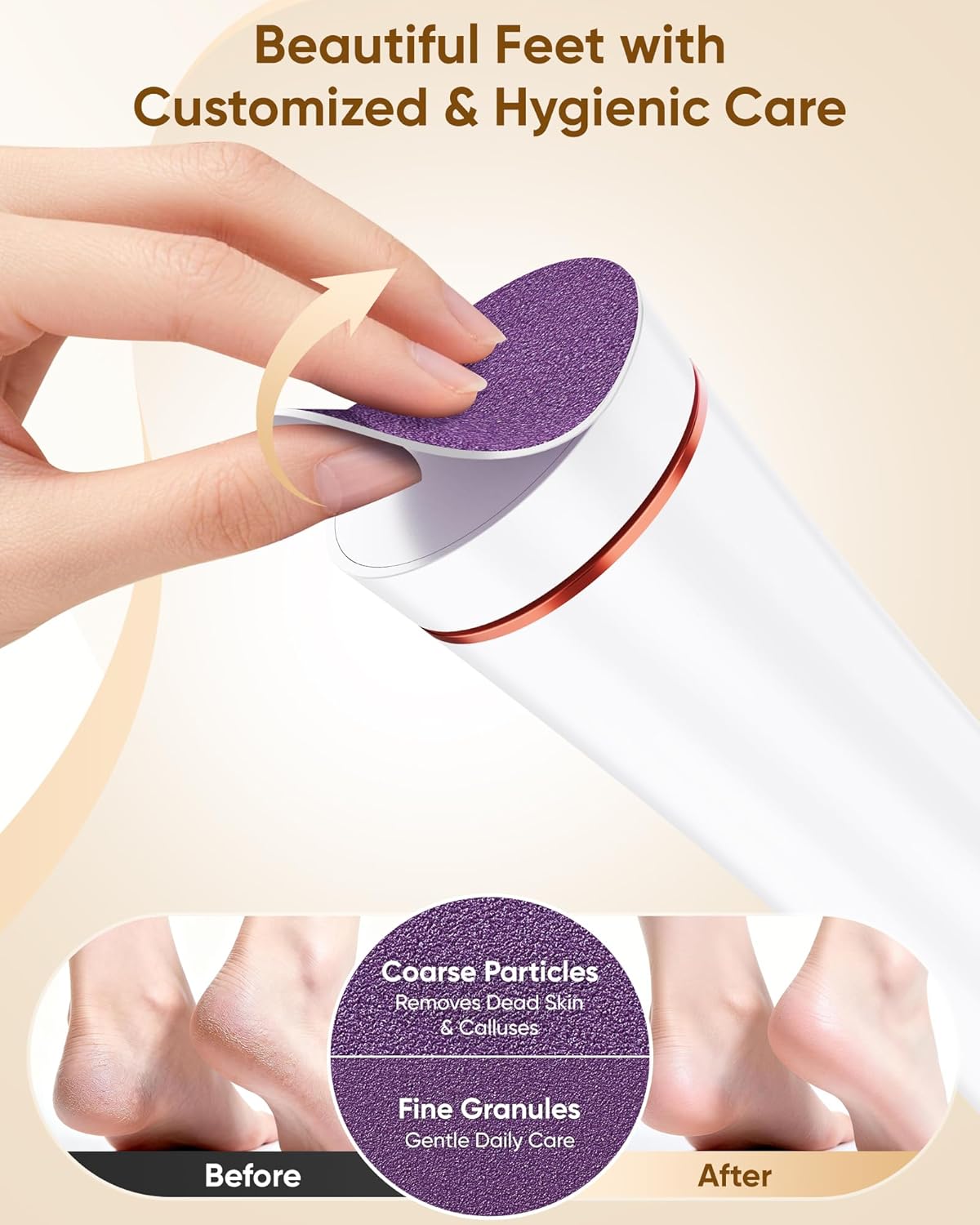 Electric Foot Callus Remover - Rechargeable Waterproof Pedicure Tool | Portable Foot File for Dead Skin Care (White)