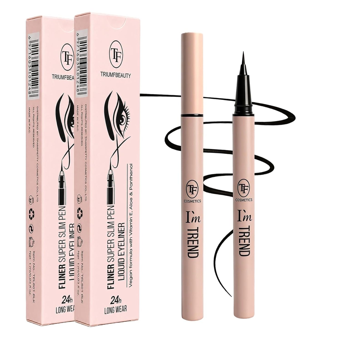 Vegan Waterproof Liquid Eyeliner Pen - Ultra Fine Tip for Precision Wing & Inner Corner | Quick-Dry, Smudge-Proof, 2-Pack Black