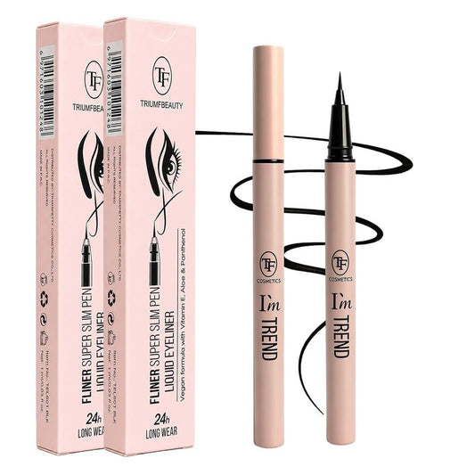 Vegan Waterproof Liquid Eyeliner Pen - Ultra Fine Tip for Precision Wing & Inner Corner | Quick-Dry, Smudge-Proof, 2-Pack Black