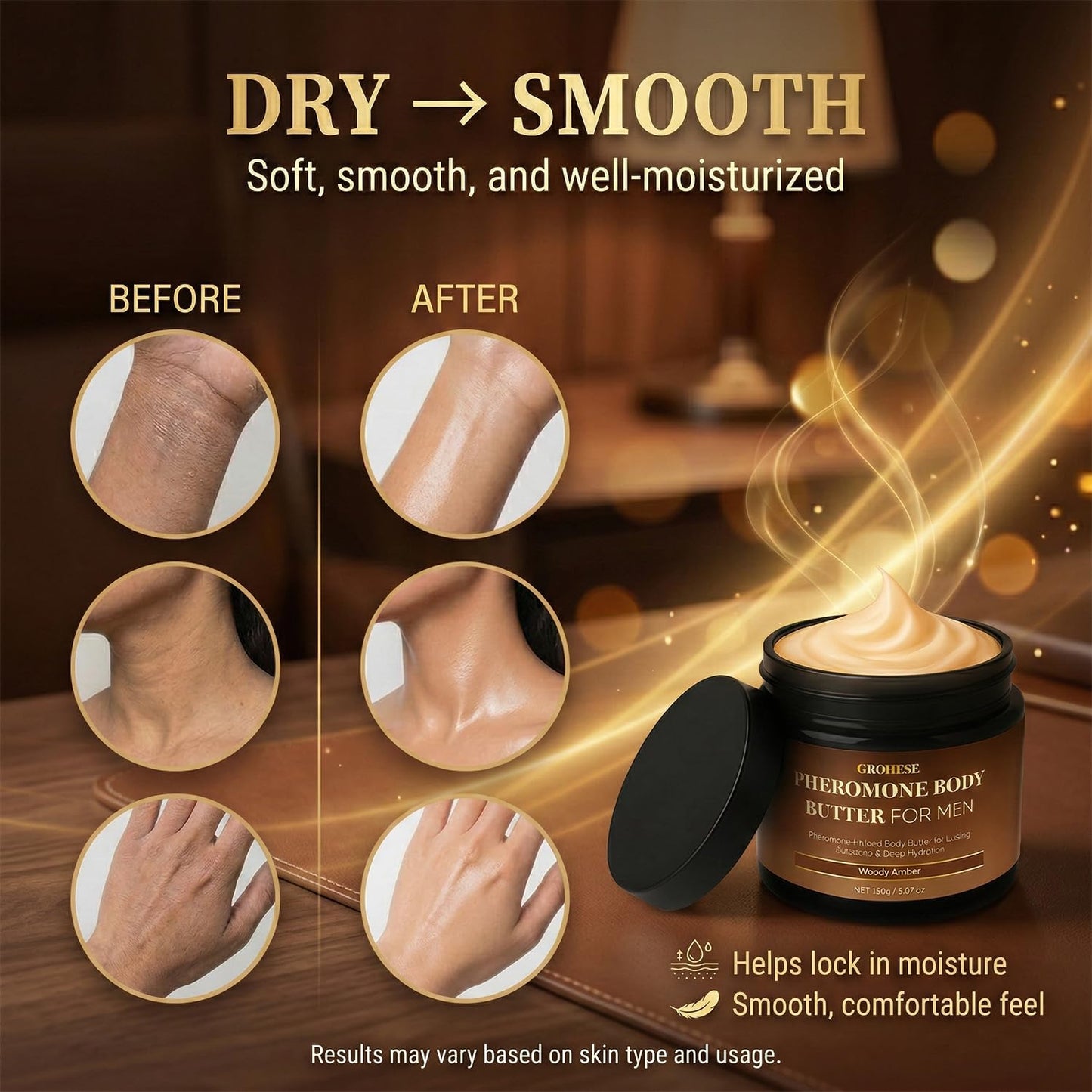 Baracca Pheromone Body Butter for Men - Woody Amber Skin Cream with Shea & Cocoa Butter | 8 oz
