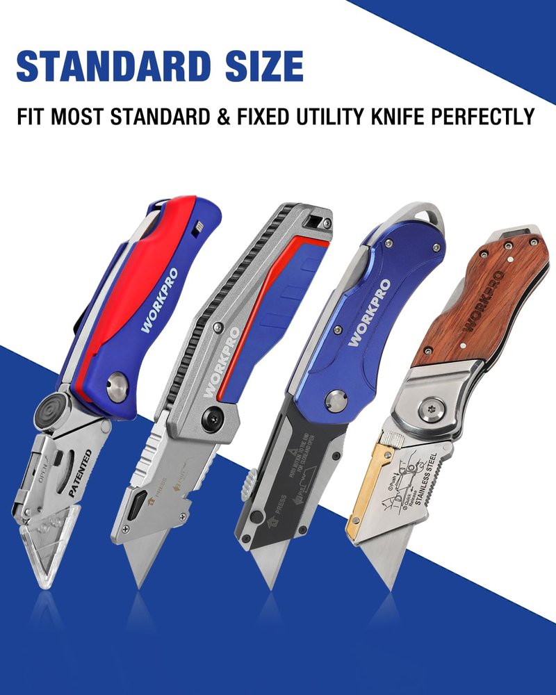 WORKPRO 50-Pack Utility Knife Blades with Dispenser, SK5 Steel Box Cutter, Standard Blades for Utility Knife Replacement