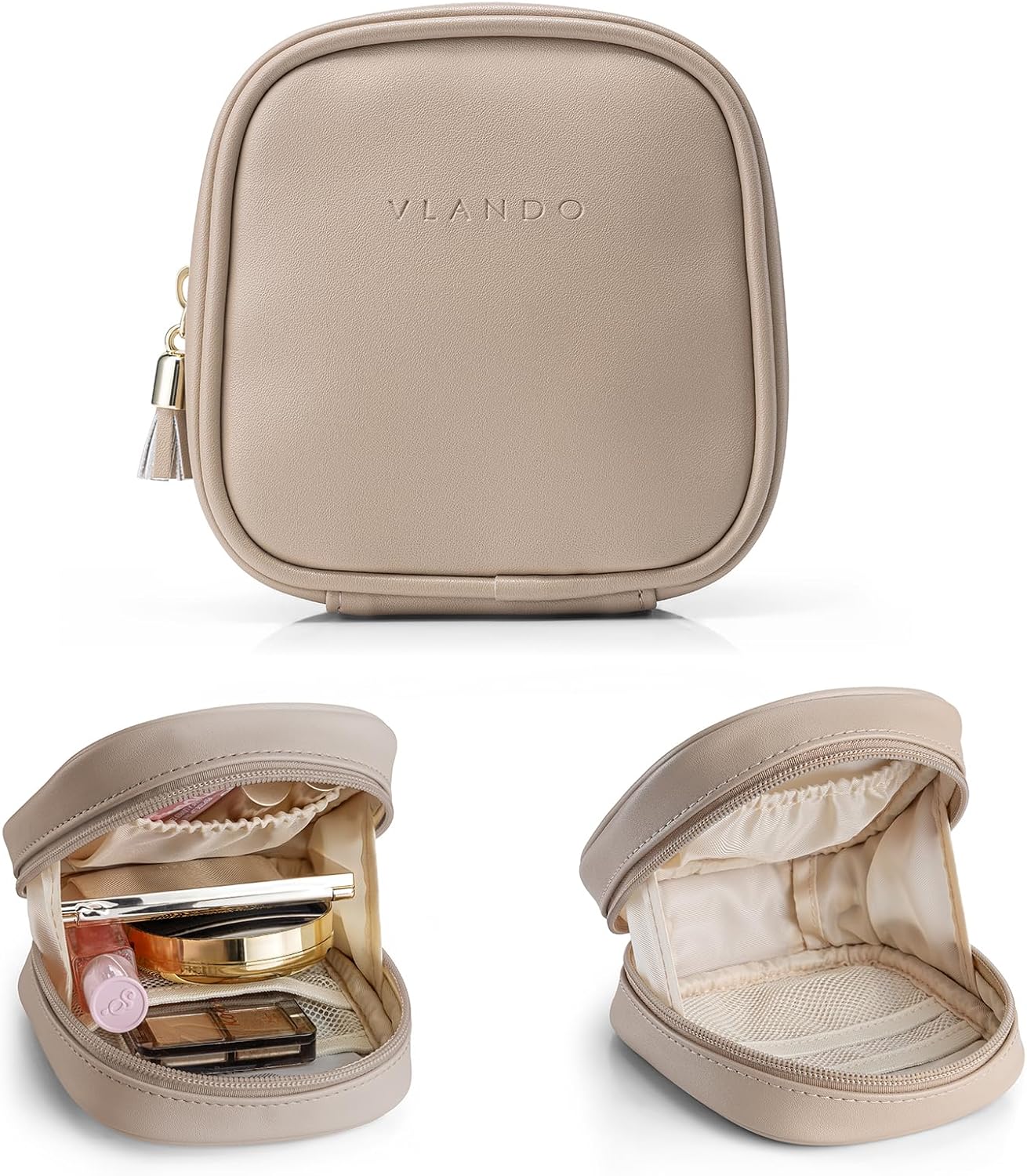 Mini Makeup Bag - Portable Travel Toiletry Organizer with Slip-in Pockets | Waterproof Design in Toffee