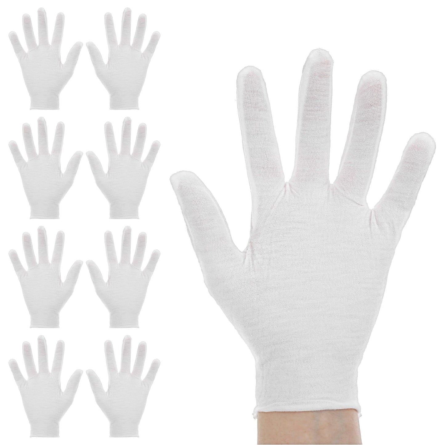 Nogeqi 4 Pairs White Cotton Gloves for Dry Hands Sleeping Women Stretchy Thin Cotton White Gloves Eczema, Hand Glove Moisturizing Overnight for Dry Hand, Eczema, Hands Spa, Jewelry Inspection