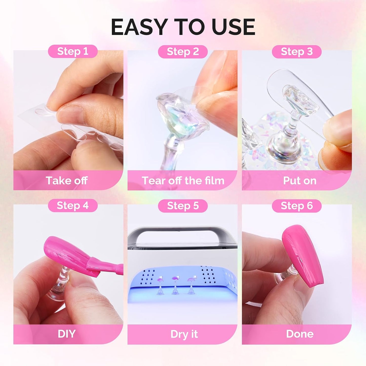 MelodySusie Nail Stand - White Shiny Acrylic Display with Brush Holder & 100 Reusable Double-Sided Tapes | Perfect for DIY Nail Art