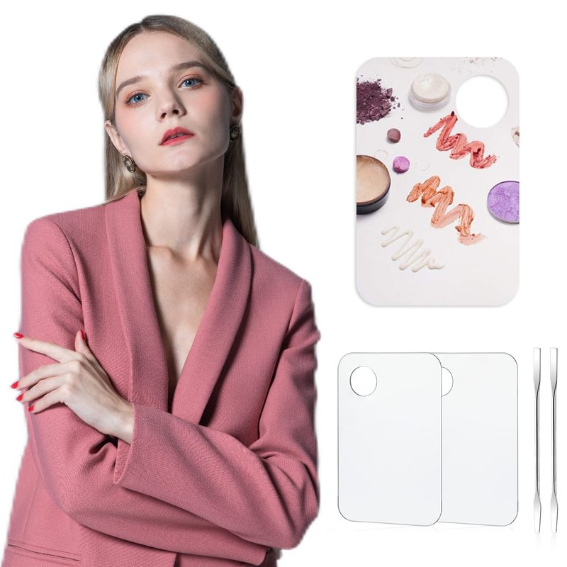 Acrylic Cosmetic Palette Set - 2 Mixing Trays with 2 Spatula Tools for Makeup, Foundation, Eyeshadow & Nail Art