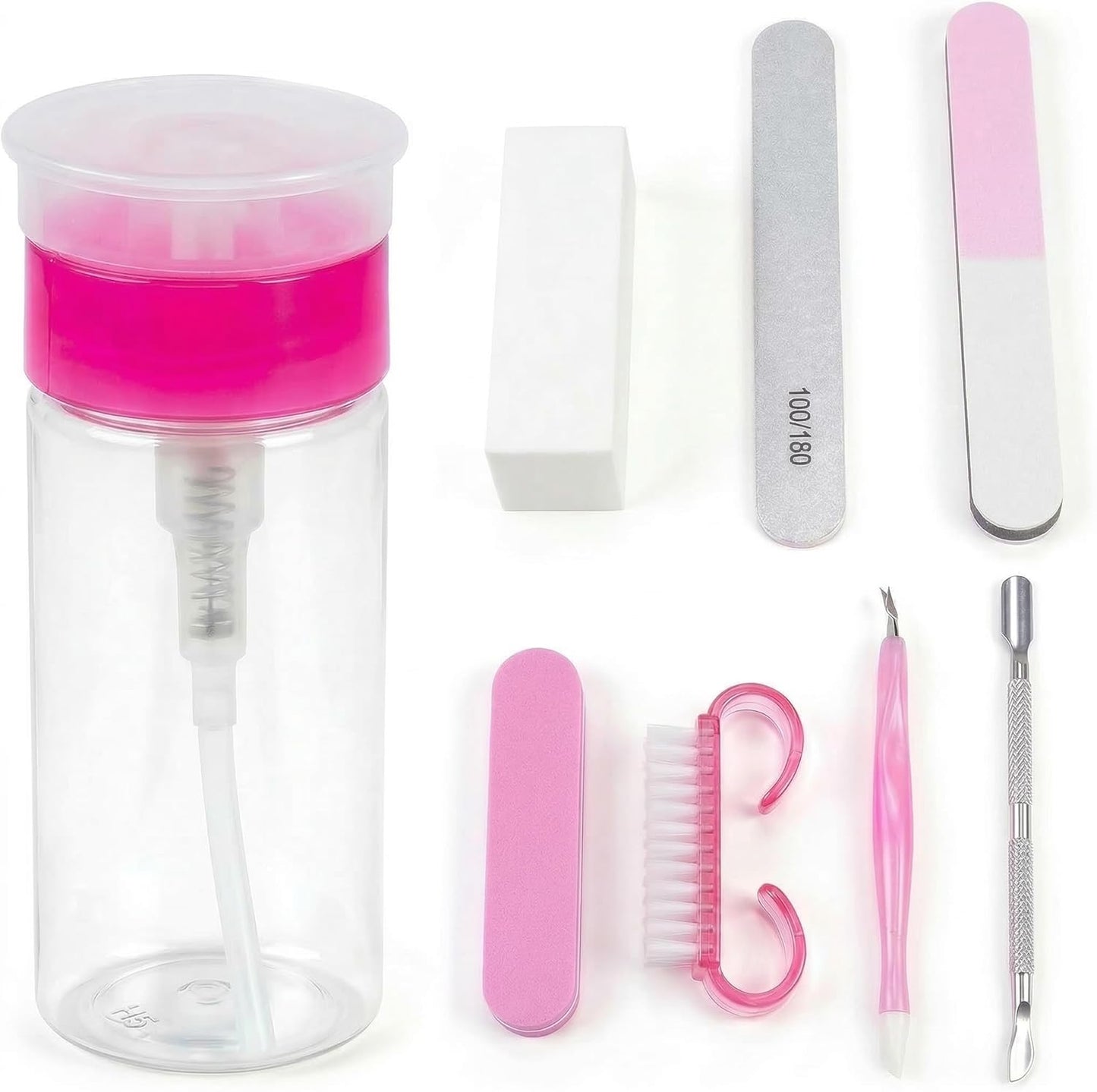 Nail Polish Remover Pump Dispenser - 2 Pack Acetone Safe ABS Bottles | 200ml (6.8oz) Lockable Flip Cap