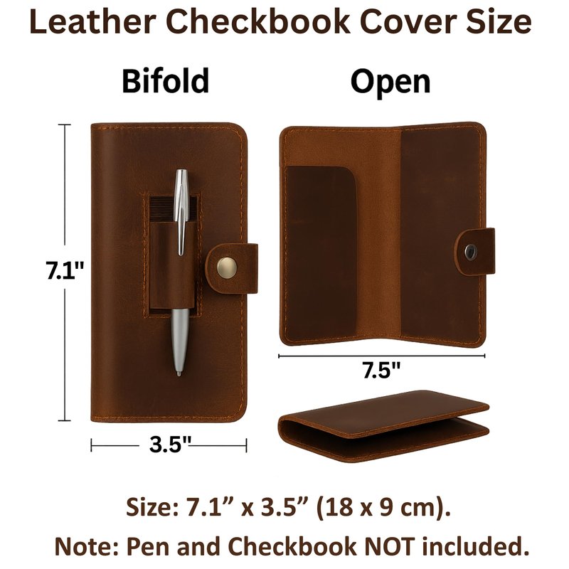 CestAntiQ Full-Grain Tan Leather Checkbook Cover for Men, Women, Slim Bifold Organizer with Pen Holder, Handmade Executive Register Holder for Personal, Business Use, Valentine’s Day Gift