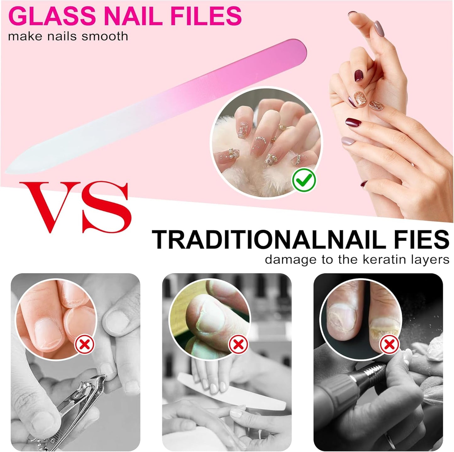 Glass Nail File Set - Double-Sided Crystal Files with Case | 6 Colors for Women & Girls