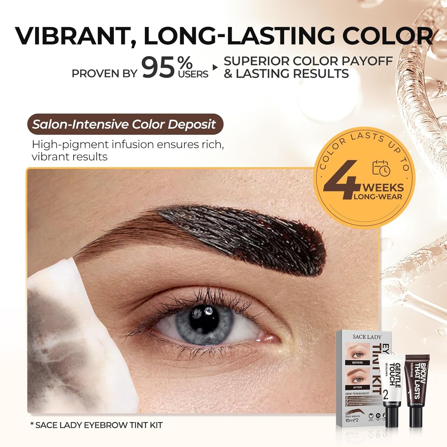 SACE LADY Eyebrow Color Kit - Long-Lasting Waterproof Brow Cream | DIY At-Home Natural Color (Light Brown)