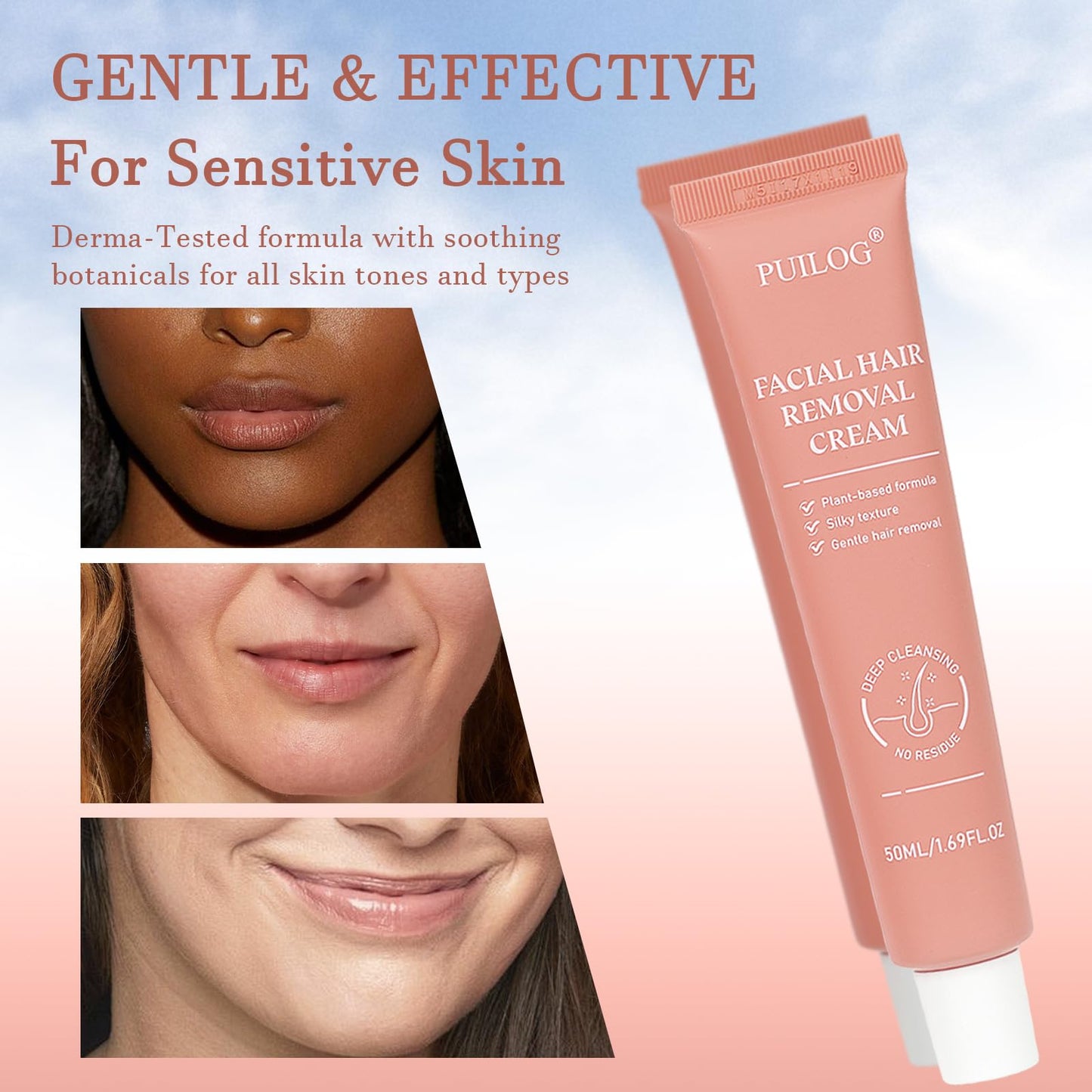 Facial Hair Removal Cream for Women with Calming Cream & Spatula, Depilatory Cream for Face, Flawless 4 Min Unwanted Face Body Pubic Hair Remover Cream At Home, 2.37 fl.oz