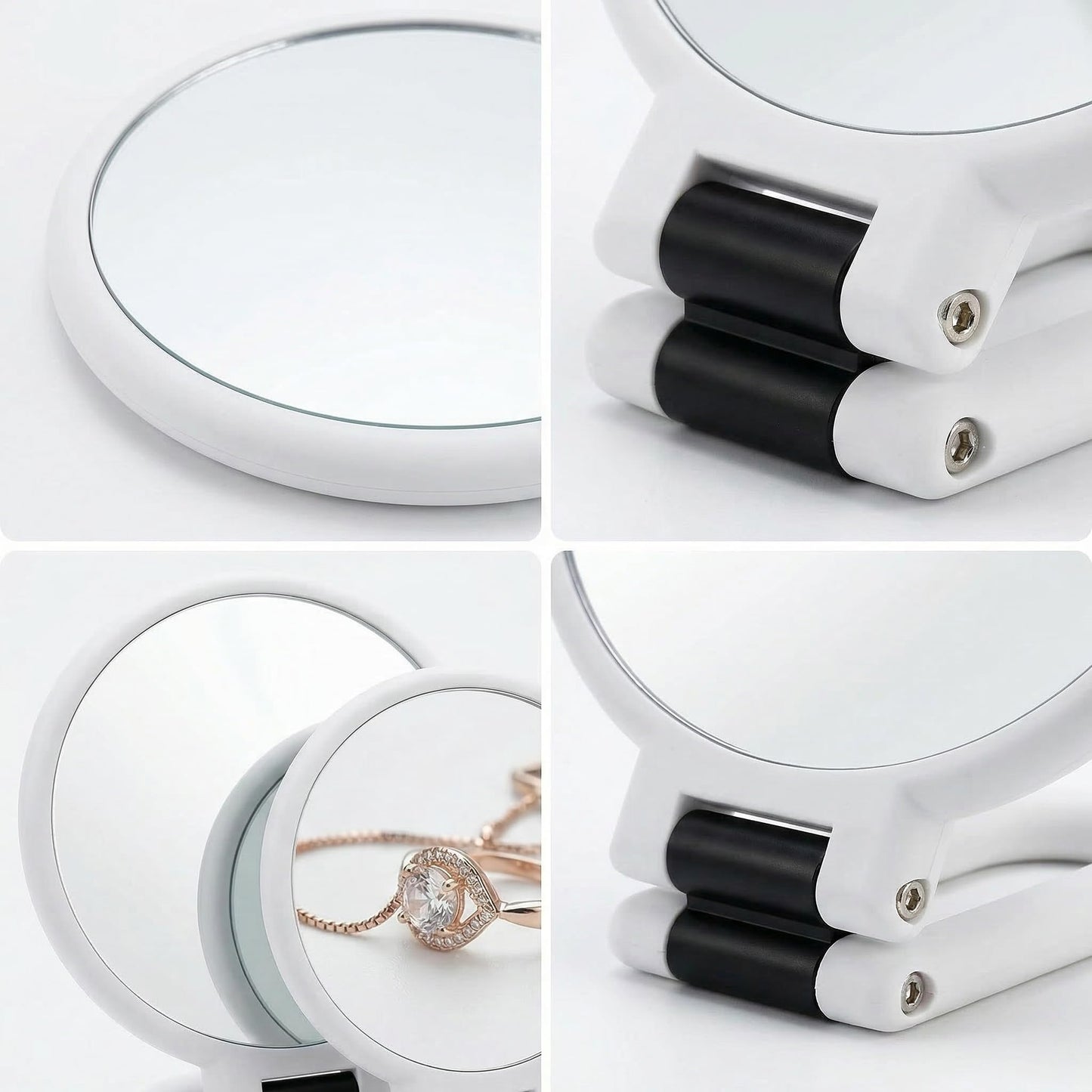 Magnifying Handheld Mirror Double Sided, 1X and 60X Magnification Hand Mirror, Travel Folding Hand Held Makeup Mirror with 360° Rotation Pedestal for Vanity, Dressing Table and Daily Use White