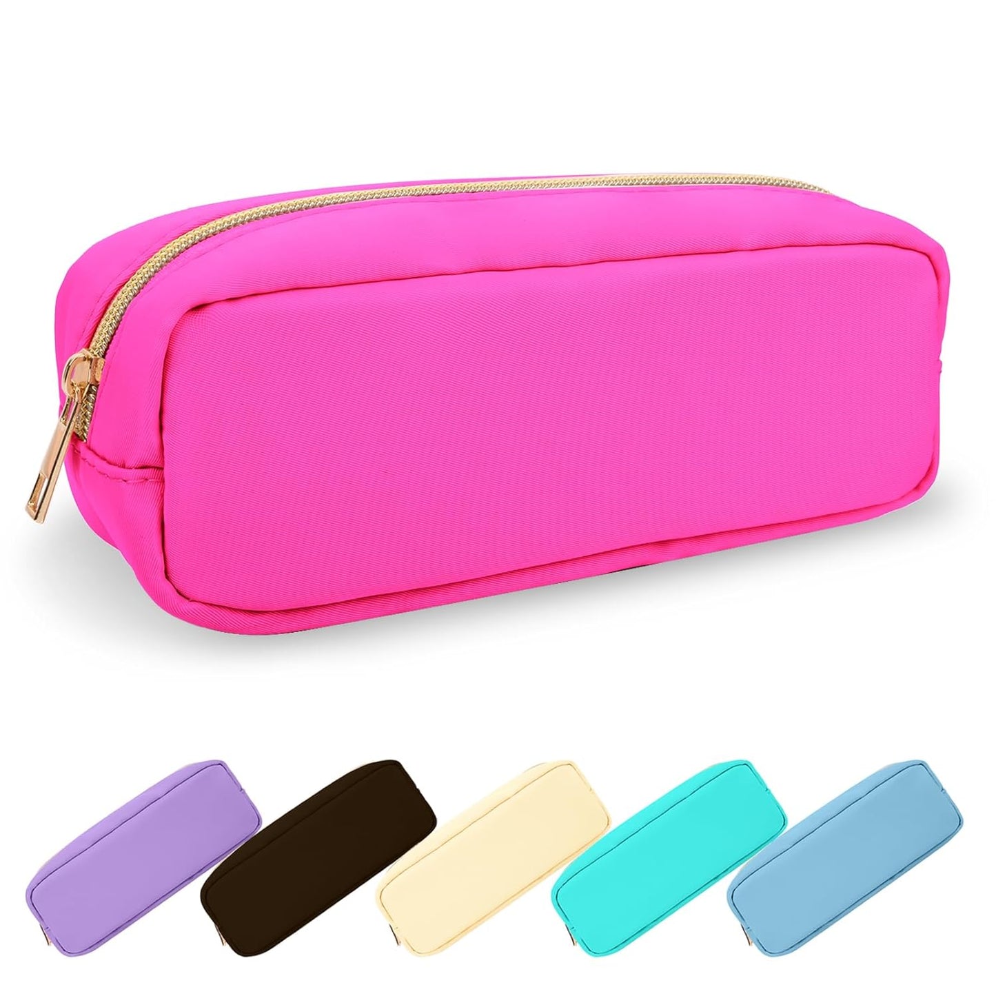 Waterproof Mini Floral Makeup Bag - Nylon Travel Pouch for Women | Cute Zipper Toiletry Organizer (Mini White-Flowers)