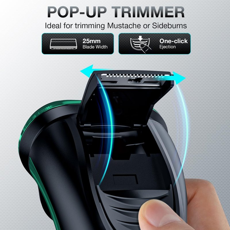 Electric Razor for Men, Cordless Rechargeable Rotary Shaver with Charging Stand, Wet & Dry IPX6 Waterproof Electric Shaver with Pop-Up Trimmer for Face & Travel (Green-1)