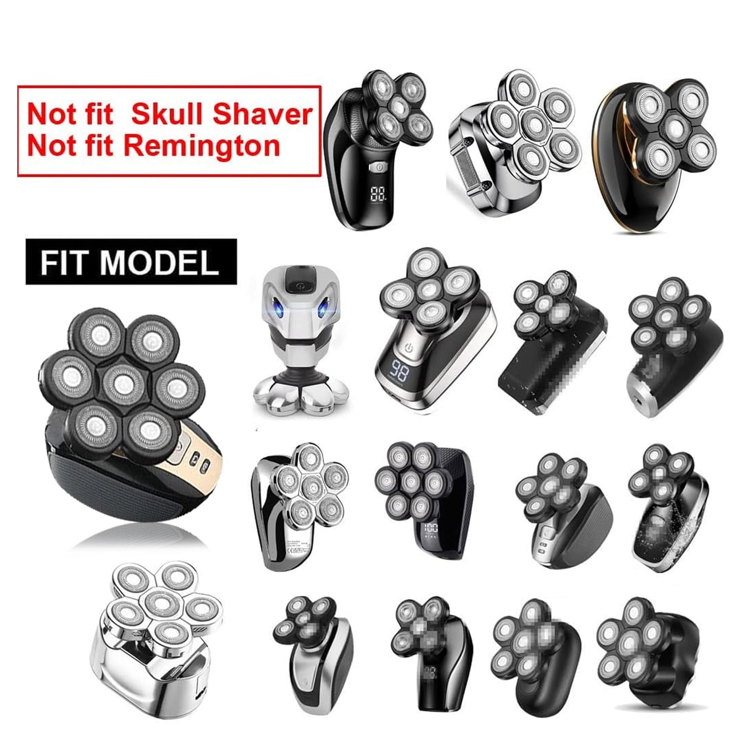 7 Blades Universal Head Shaver Replacement Heads for Freebird Shaver, Black, Men's Electric Shaver Accessory (7 Heads Black)
