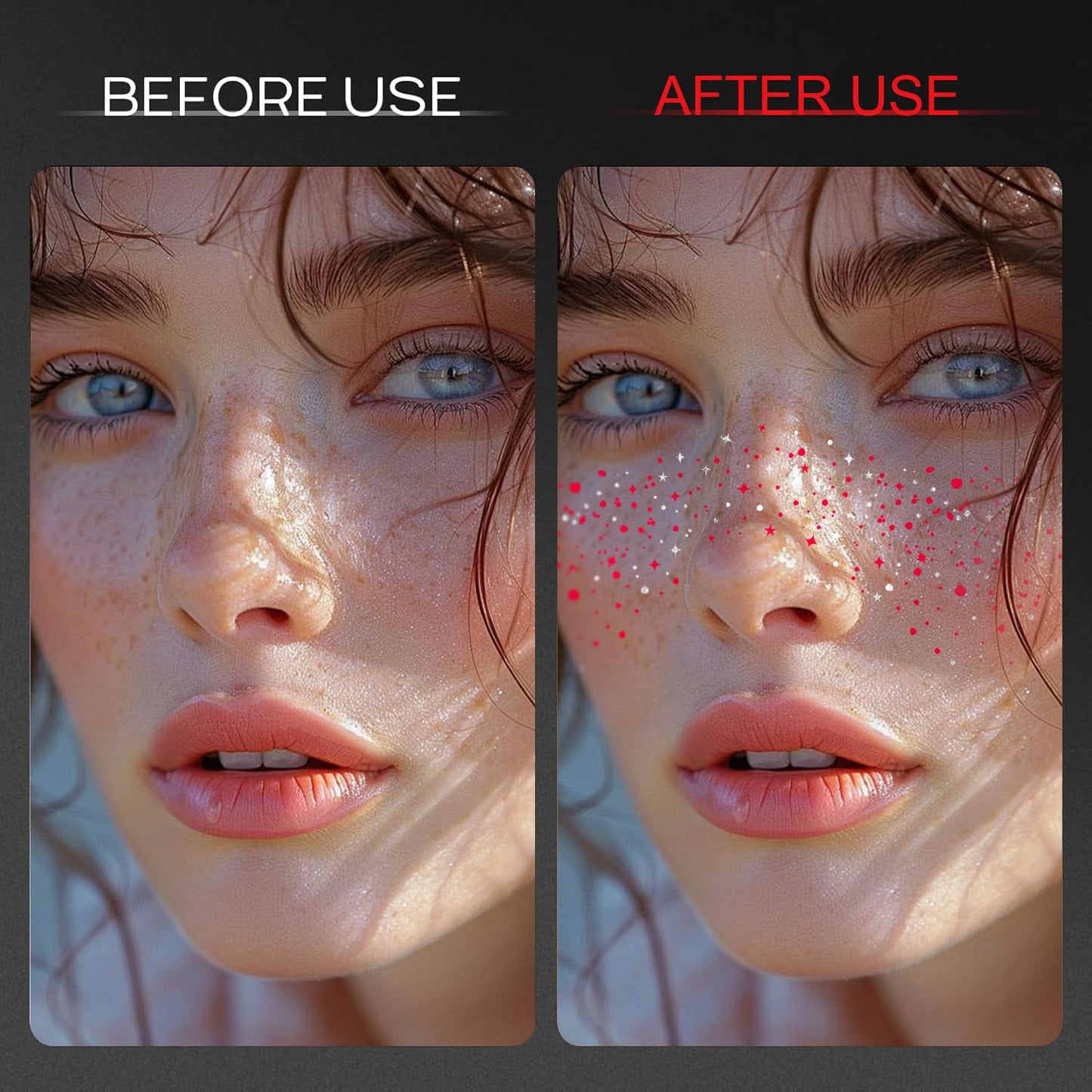 10 Pcs Red-Silver Dual-Tone Glitter Freckles, Double Colors Glitter Freckle Face Tattoo, Face Sparkle Temporary Tattoo, Long-Lasting 48h Freckles for Christmas