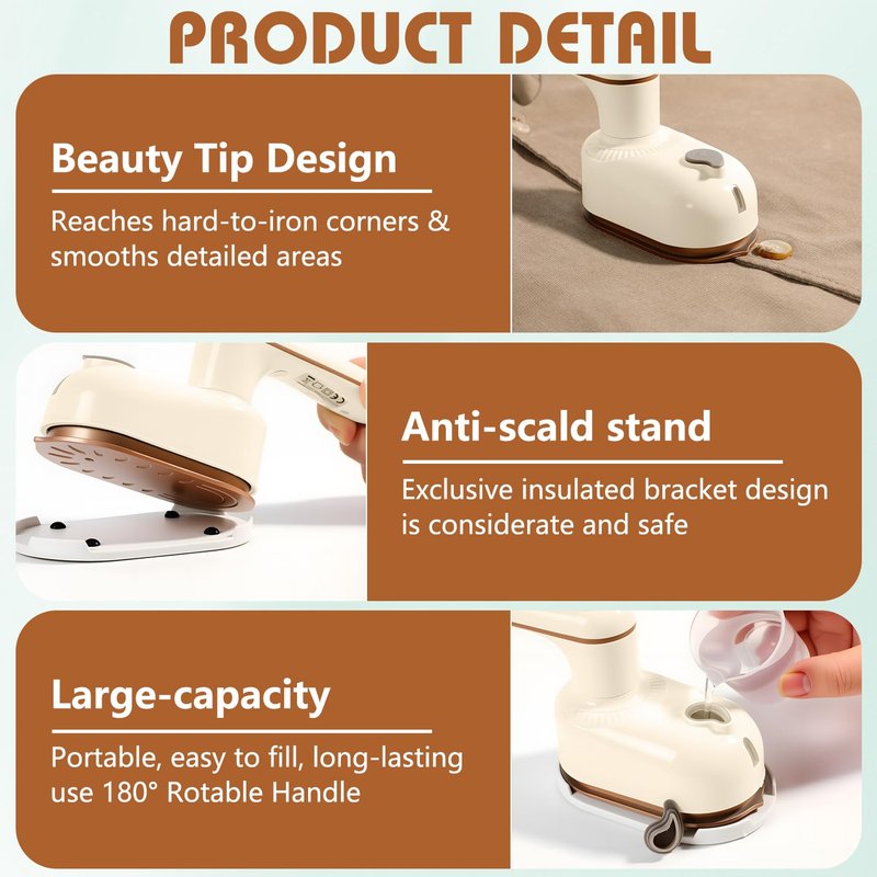 Steam Iron,Portable Travel Steamer Iron for Clothes,2-In-1 Steamer and Irons,Continuous Steam & Dry Ironing,Mini Travel Irons for Home,College Use (White)