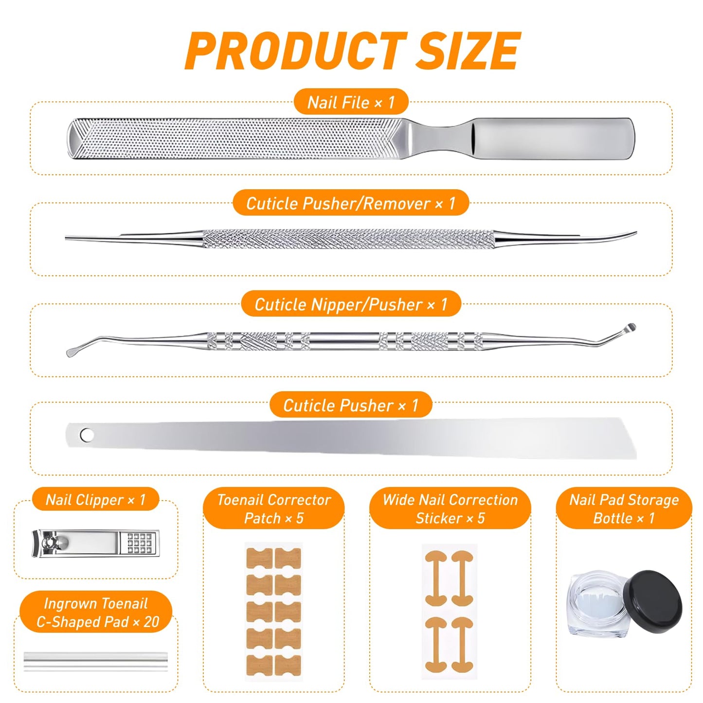 Ingrown Toenail Corrector Set, Ingrown Toenail Treatment Kit Including Correction Strips, Pedicure Tools & Breathable Patches - Professional Home Pedicure Care for Curved Toenails