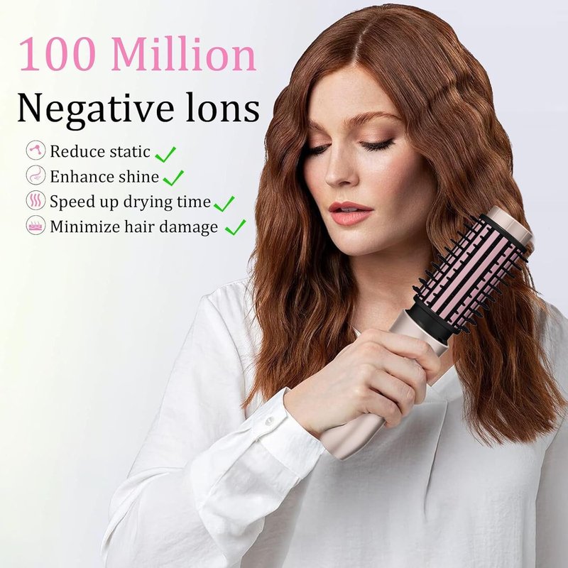 Cordless Hair Curling Iron Brush - 3-in-1 Portable Travel Curling Wand | Blush Pink, USB Rechargeable, 7000mAh