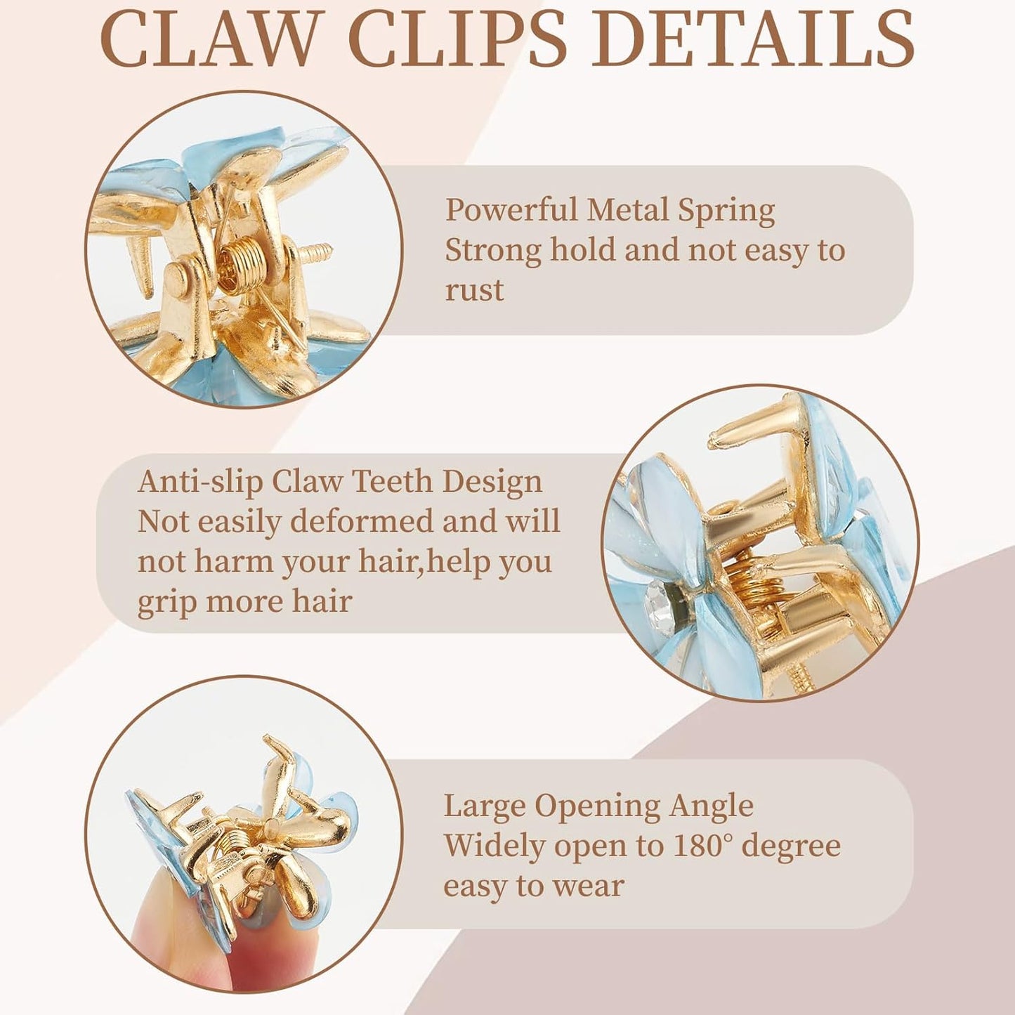 Colorful Mini Crystal Flower Hair Clips - 16PCS Non-Slip Claw Clips for Thin/Thick Curly Hair