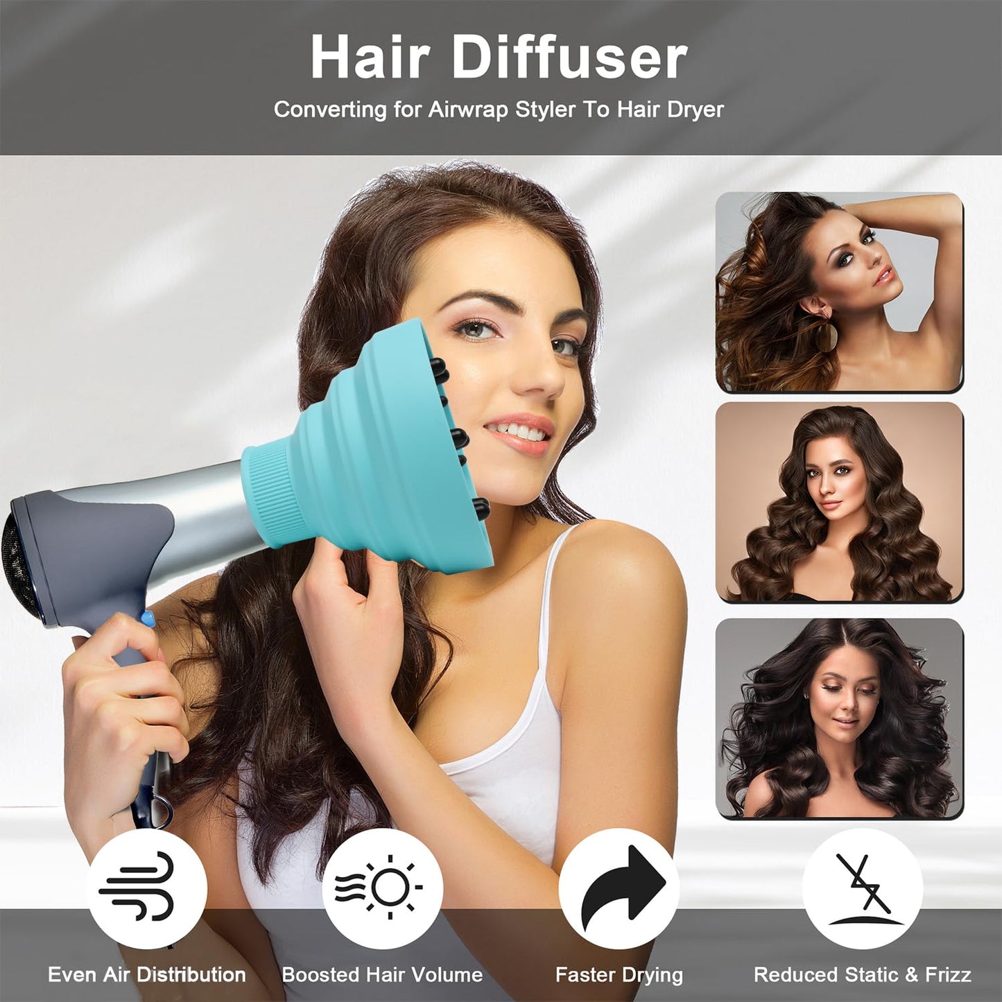 Collapsible Hair Dryer Diffuser Attachment - Foldable & Portable Travel Design | Fits Most Hair Dryers (1.575-1.968 Inch Nozzle) - Blue