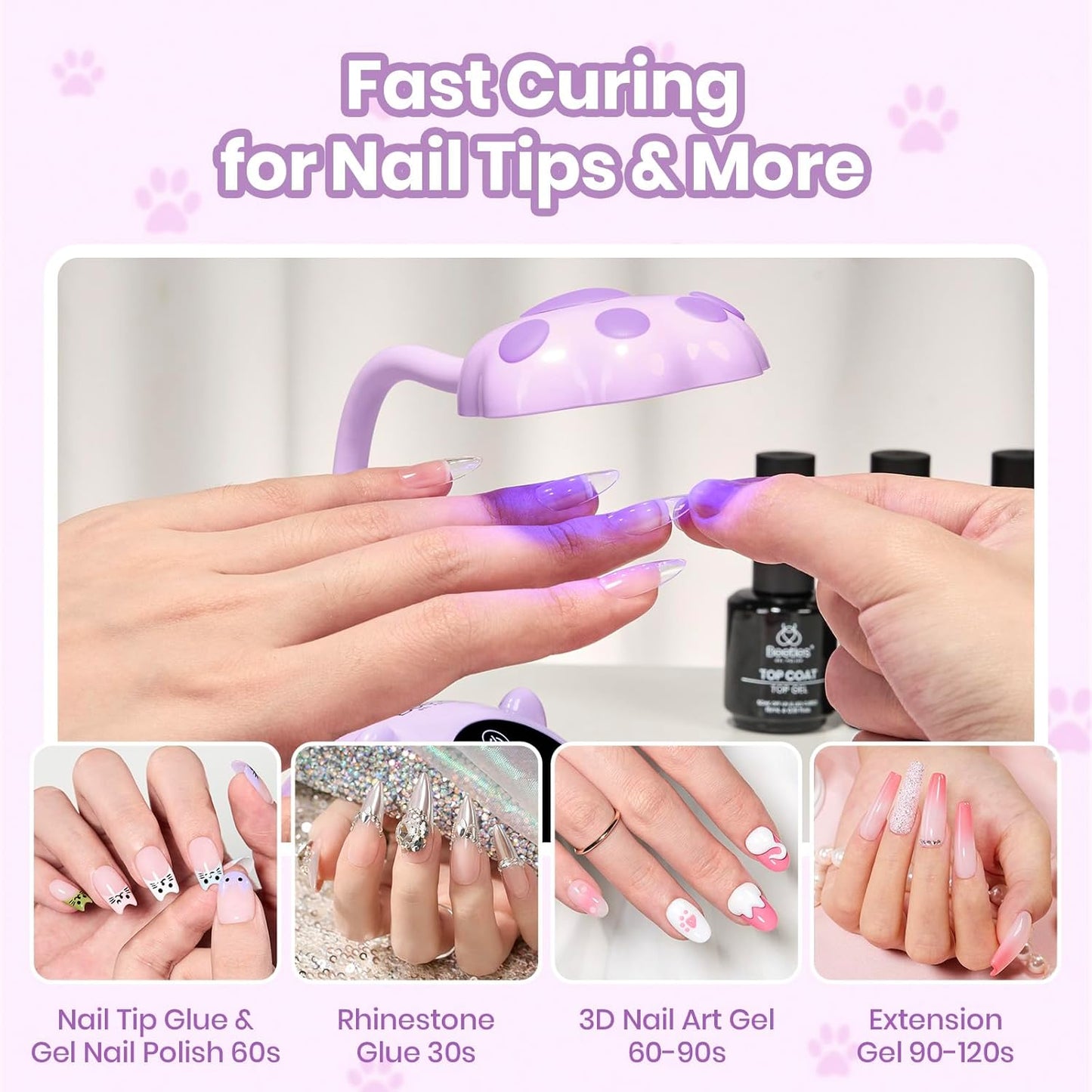 Beetles Gooseneck UV Nail Lamp - Mini LED Nail Light with 3 Timers & Smart Sensor | Cordless GrapePurr Design
