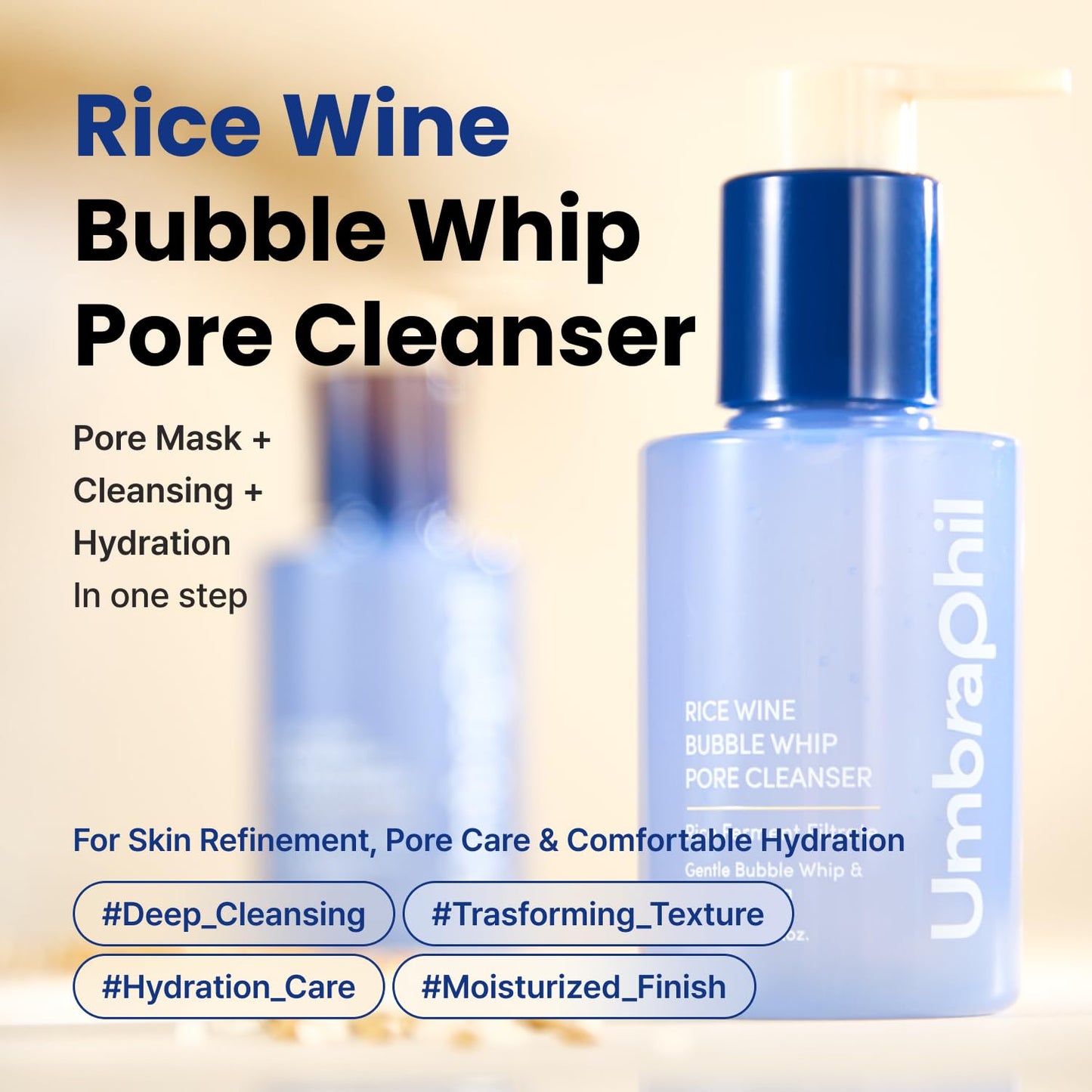 Rice Wine Bubble Whip Facial Cleanser - Gentle Daily Face Wash for Sensitive Skin | Deep Pore Cleansing Foam (4.05 Fl Oz)