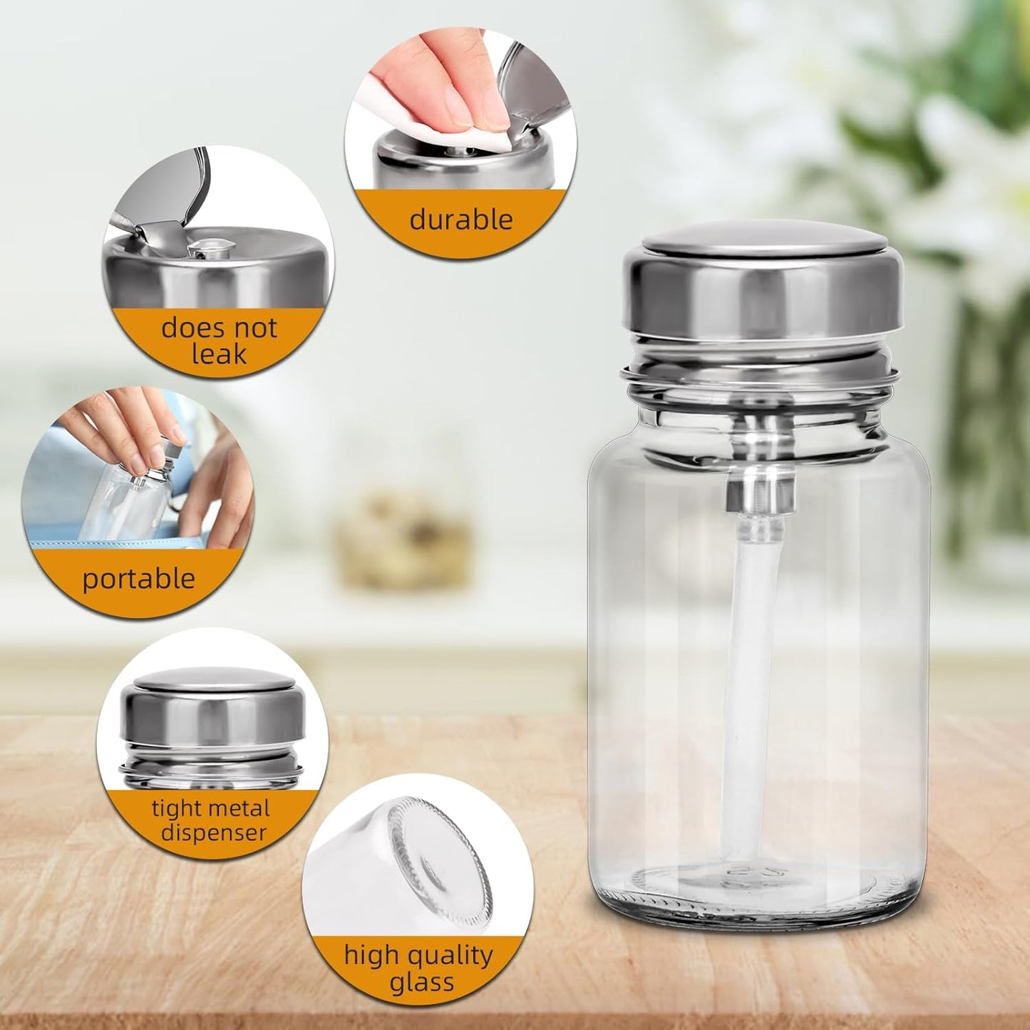 Cylindrical Glass Pump Dispenser Bottle - 100ML Clear Container for Nail Polish & Makeup Remover