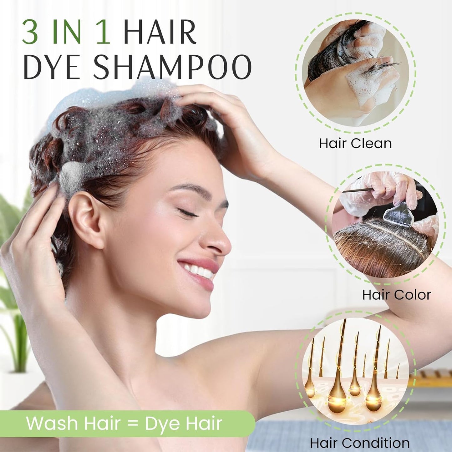 Dark Brown Hair Dye Shampoo - 3 in 1 Instant Color for Gray Coverage | Lasts 3-4 Weeks, 500ml