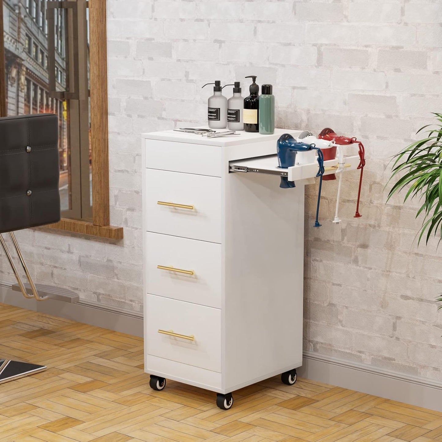Salon Trolley Cart with Wheels - Mobile Hairdressing Station | Wooden Storage Cabinet, 3 Large Drawers, White