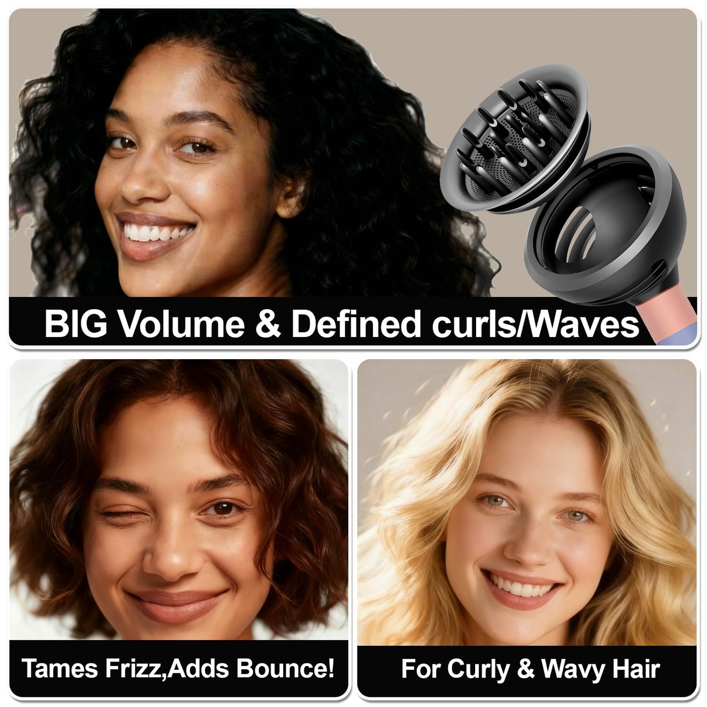 Wave Curl Diffuser Attachment for Dyson Airwrap - Extra-Large Design for Thick/Curly Hair | Heat-Safe Dome & Diffuse Modes