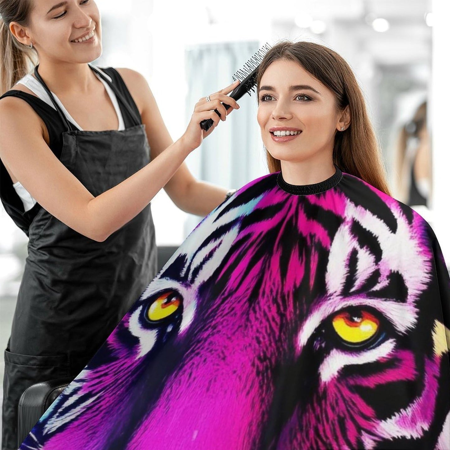 Fashion Hair Cutting Barber Cape, Professional Haircut Salon Cape for Men Women Colorful King of Tiger Purple Watercolor Art