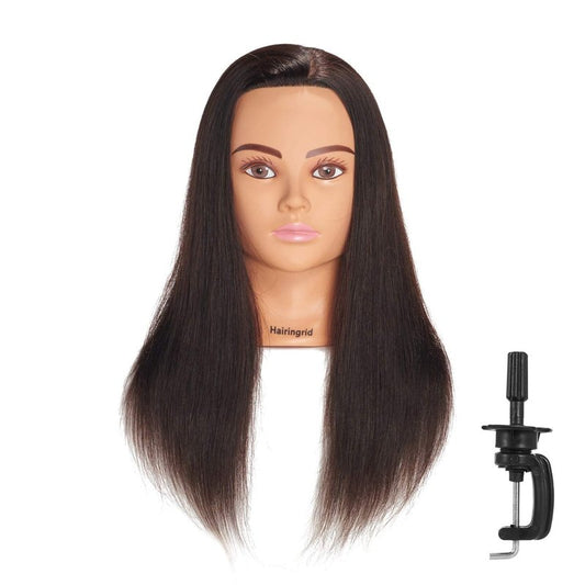 Hairingrid Mannequin Head - 20-22” 100% Human Hair Training Head with Clamp Holder