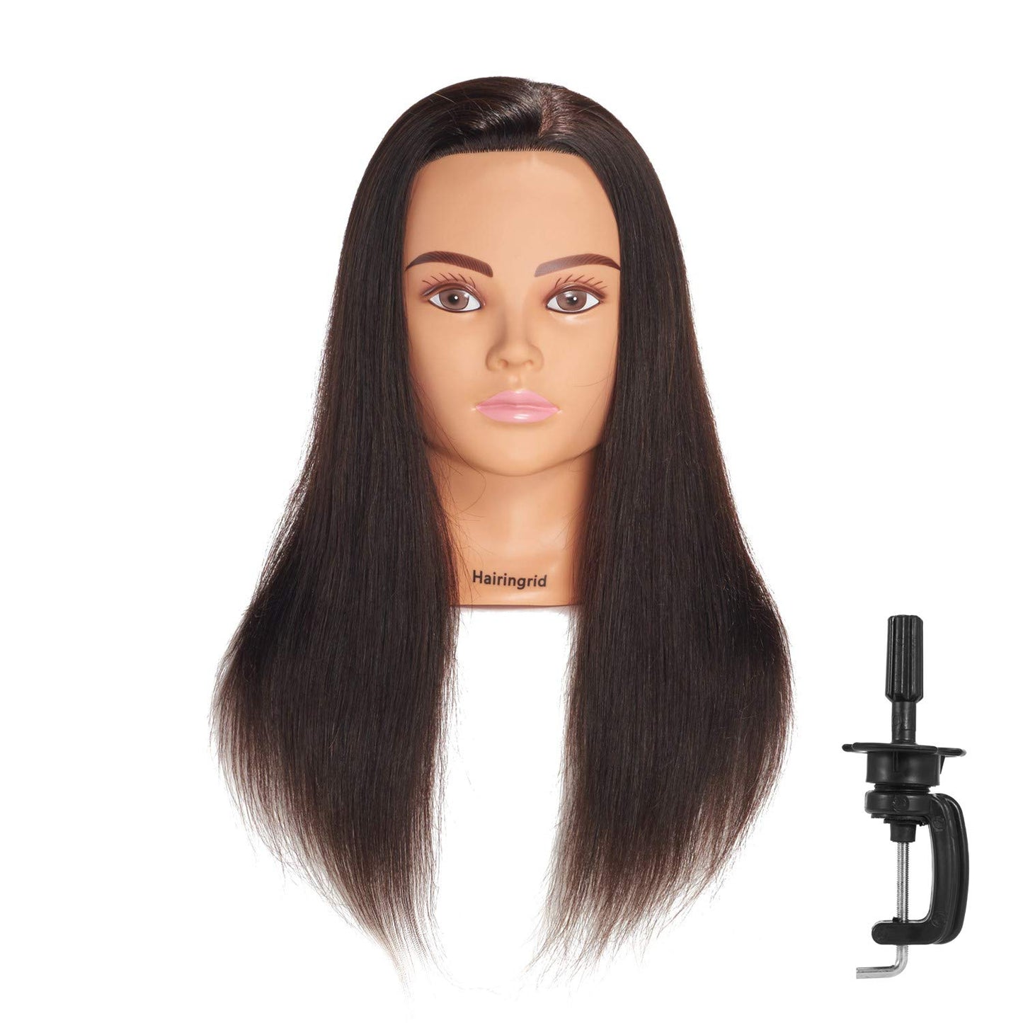 Hairingrid Mannequin Head - 20-22" 100% Human Hair Training Head with Clamp Holder | Ideal for Cosmetology