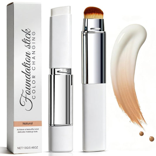 Korean Color Changing Foundation Stick with Brush for Lumine Skin, 2-in-1 Waterproof & Long-Lasting Hydrating Makeup, Dual-Ended Foundation & Concealer Stick, Portable for Easy Daily Use and Travel