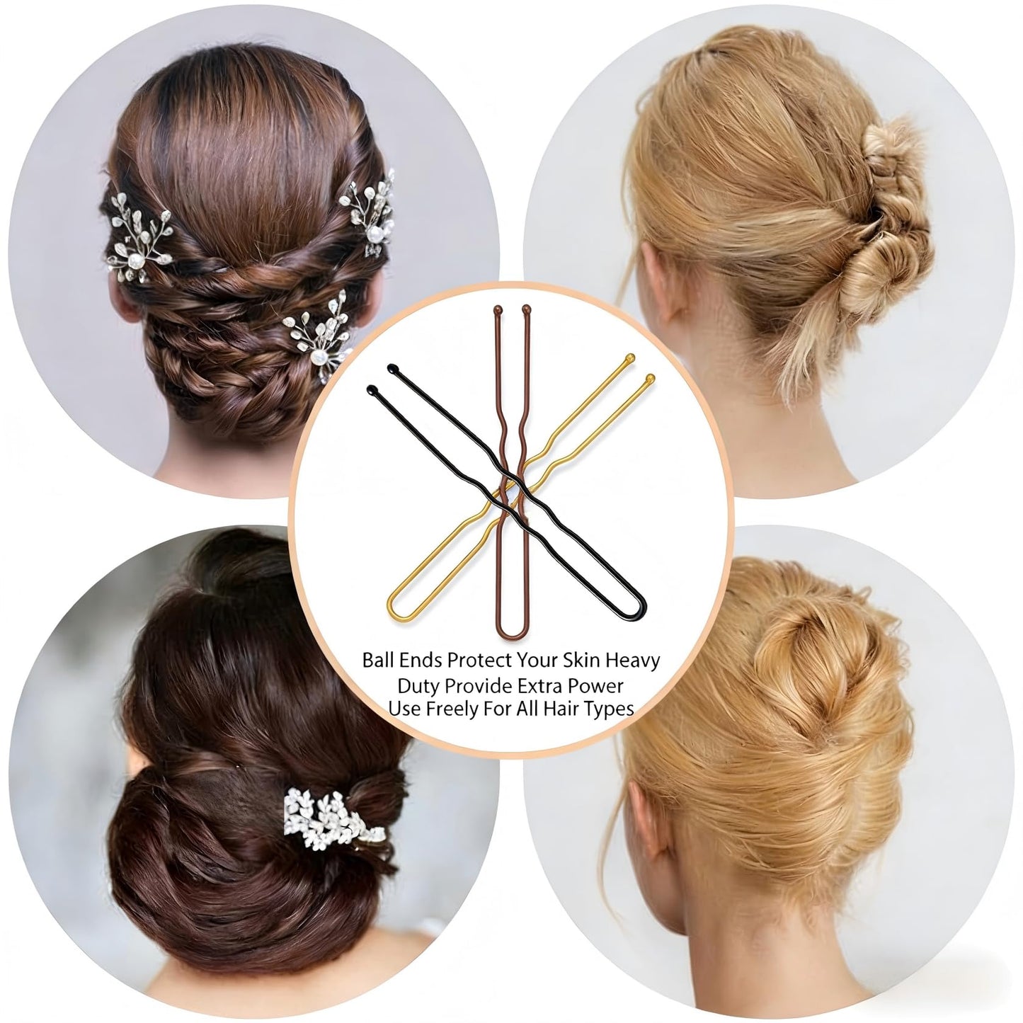 DEFENSUN 150 Pcs Blonde U-Shaped Thick Hair Pins, 2.75 Inch Gold Bun Pins for Women, Non-Slip Hairpins for Thick Curly Wig & Ballet Updos