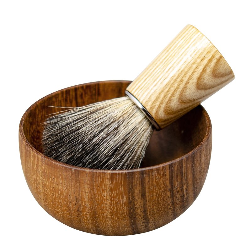 ZENGRASOIR Shaving Brush and Bowl Set Synthetic Hair Shaving Brush with Solid Wood Handle and Wooden Shaving Soap Bowl for Men Easy to Lather Fits Wet Shaving