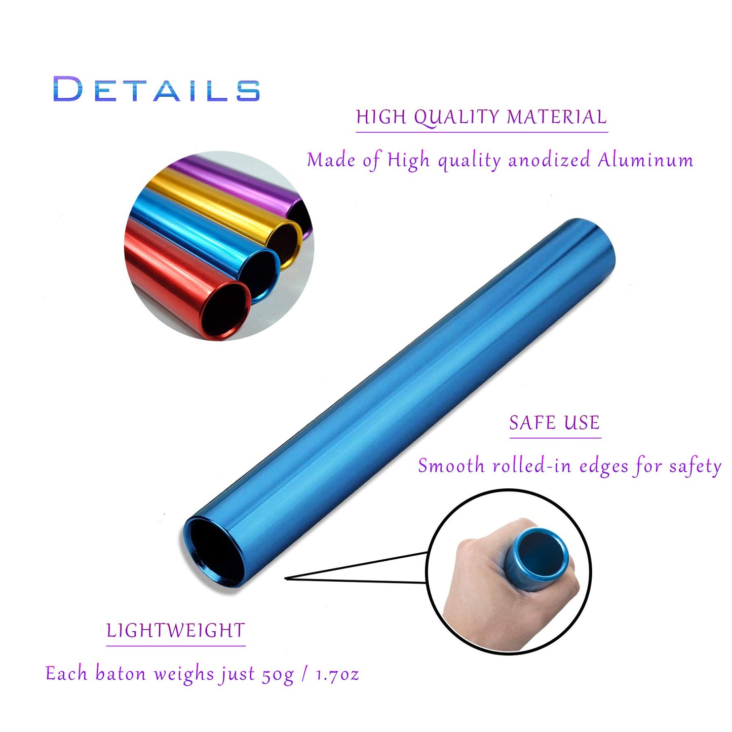XMWangzi Aluminum Track Field Relay Batons, Race Equipments for Running Race Team, Suitable for Outdoor Sports Practice Athlete, Corrosion Resistant High Strength Smooth Surface (4Pcs Blue)
