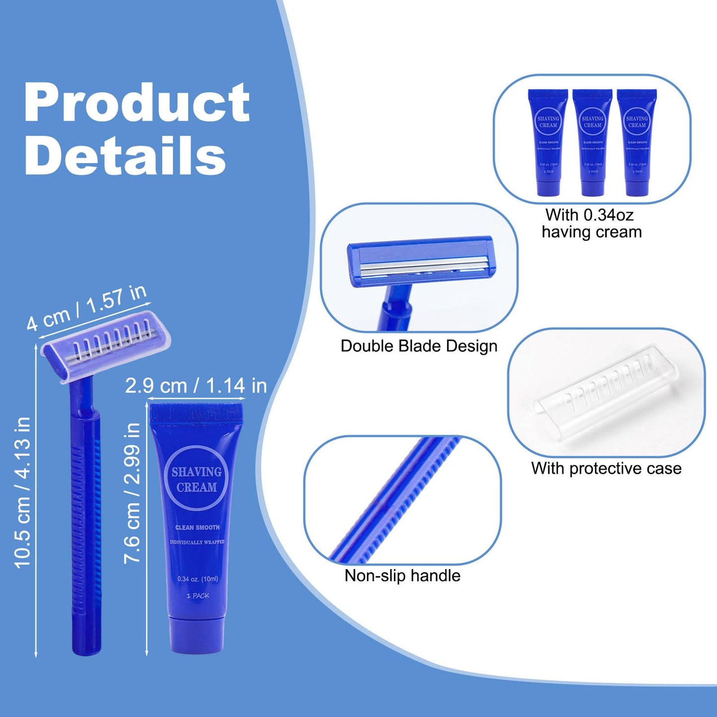 Disposable Razor Shaving Cream Set, Individually Wrapped Manual Twin Blade Shaving Razors in Bulk with Mini Smooth Shaving Cream Toiletries for Hotel Charity Camping Travel Homeless 0.34oz (100 Pack)